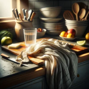 Βρώμικη πετσέτα κουζίνας γεμάτη βακτήρια