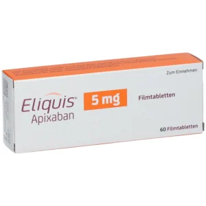 Εliquis 5 mg 60 δισκία σε κουτί με λευκό και πορτοκαλί χρώμα