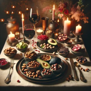 Αισθησιακά τρόφιμα και κεριά για τέλεια ρομαντική βραδιά.