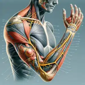 Ανατομική απεικόνιση της διαδρομής του ωλένιου νεύρου στο ανθρώπινο χέρι.